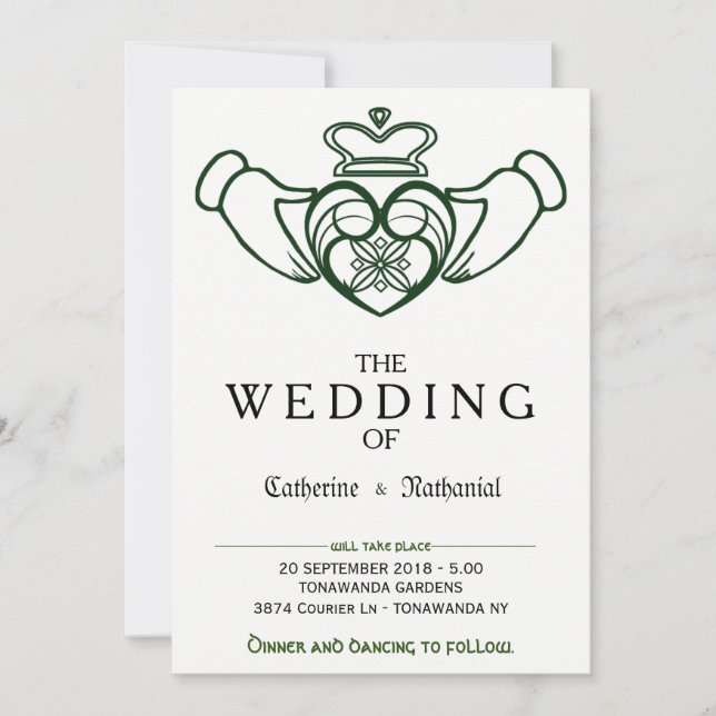Modern Celtic Claddagh Heart Wedding Invitation (Front)