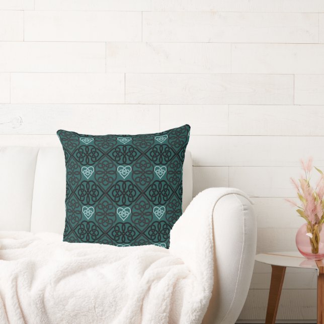 Modern Celtic Knot And Heart Dark Teal Pattern Cushion (Couch)