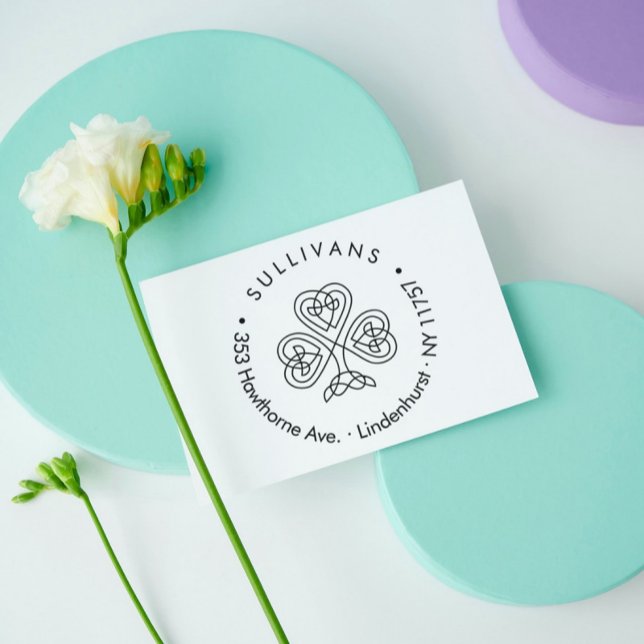 Modern Celtic Knot Shamrock Family Return Address Rubber Stamp (Modern Celtic Knot Shamrock Family Return Address Rubber Stamp)