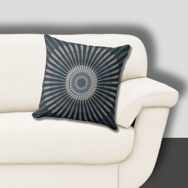 Modern Centred Blue-Grey Star Flower Cushion (Modern Centered Blue-Gray Star Flower Throw Pillow)