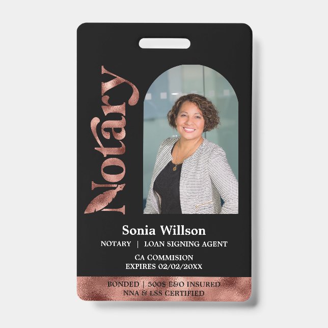 Modern Certified Notary Public Loan Signing Agent ID Badge (Front)