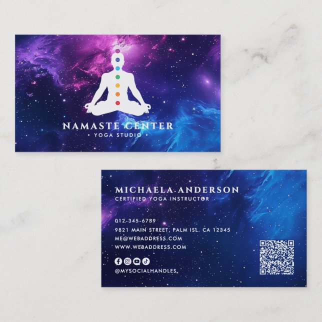 Modern Chakra Healing/Meditation Socials & QR Code Business Card (Front/Back)