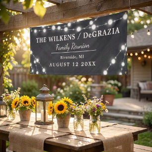Modern Chalk String Lights Wood Family Reunion Banner