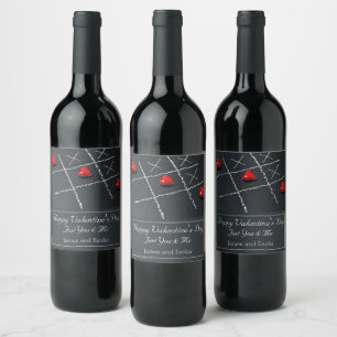 Modern Chalkboard and Hearts Wine Label