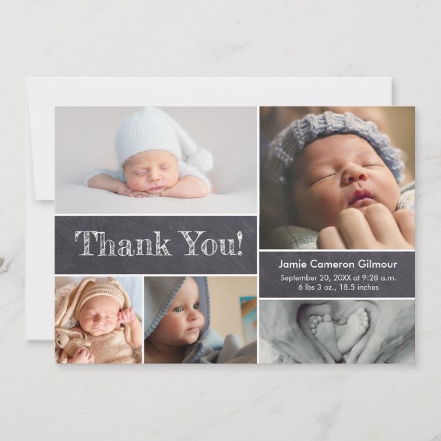 Modern Chalkboard Baby Shower Photo Thank you Announcement (Front)