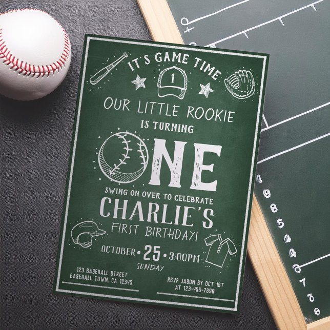 Modern Chalkboard Baseball All Star 1st Birthday Invitation (Creator Uploaded)