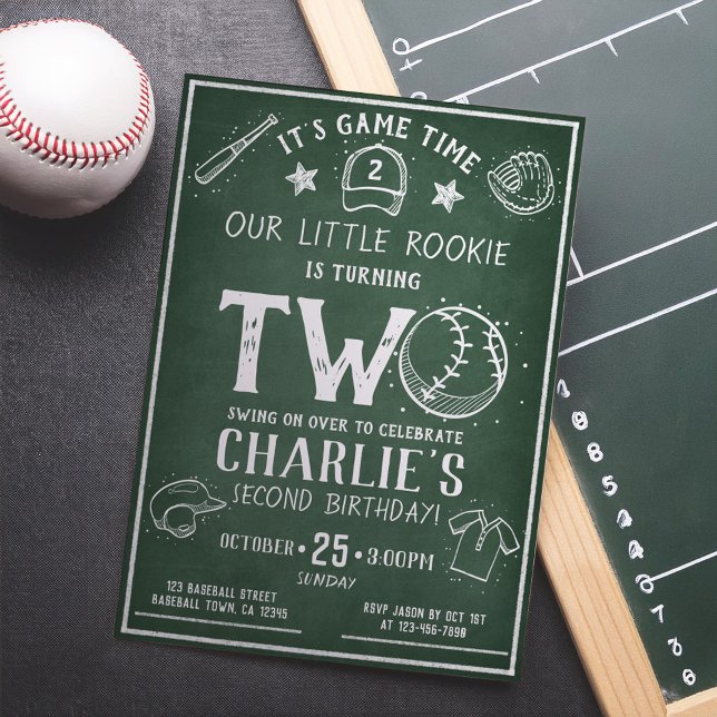Modern Chalkboard Baseball All Star 2nd Birthday Invitation (Creator Uploaded)