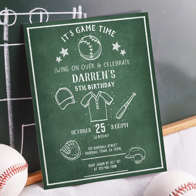 Modern Chalkboard Baseball Budget Birthday Invite (Creator Uploaded)
