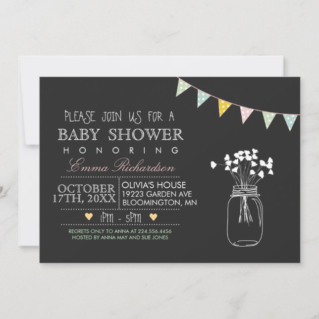 Modern Chalkboard Blue Baby Shower invitation (Front)