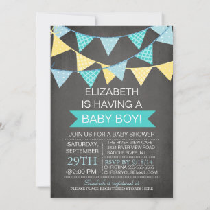 Modern Chalkboard Bunting Boys Baby Shower Invitation