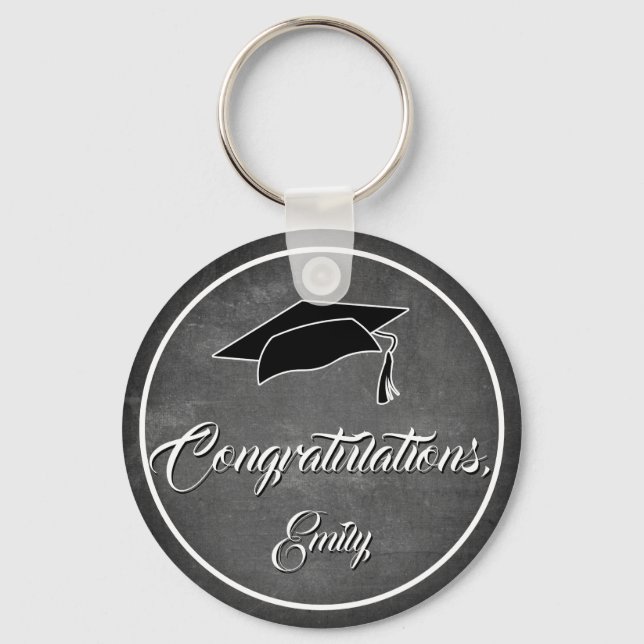 Modern Chalkboard Congratulations Graduation Key Ring (Front)
