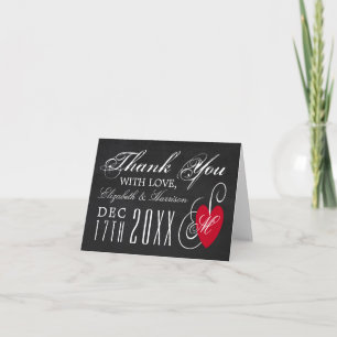 Modern Chalkboard Fancy Heart Wedding Thank You