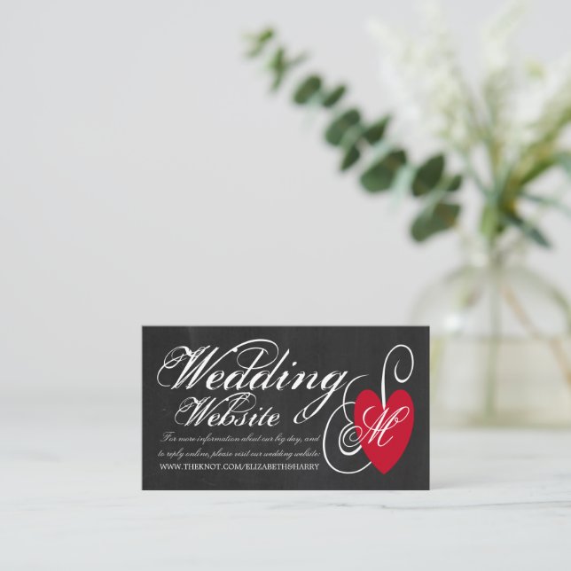 Modern Chalkboard Fancy Heart Wedding Website Enclosure Card (Standing Front)