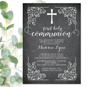 Modern Chalkboard First Holy Communion Invitation
