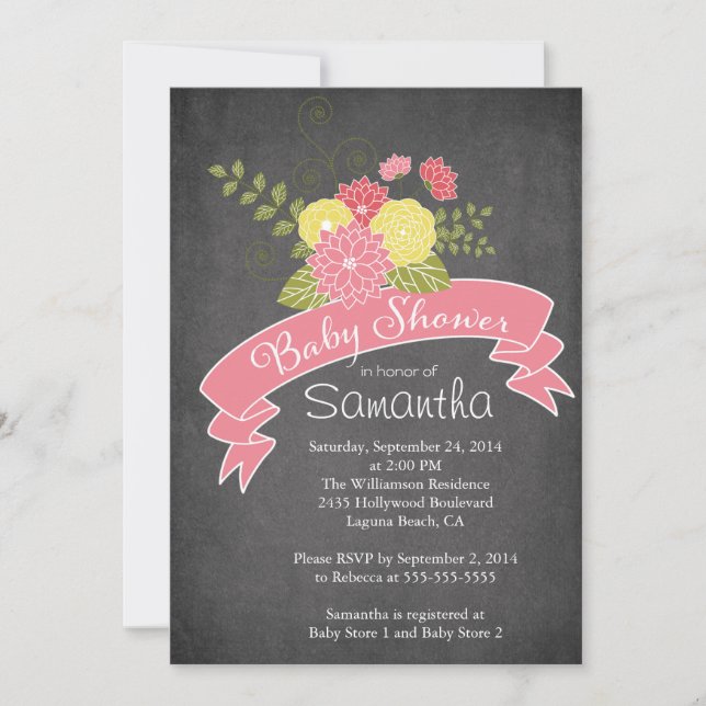 Modern Chalkboard Floral Baby Shower Invitations (Front)