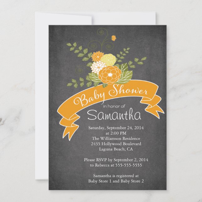 Modern Chalkboard Floral Baby Shower Invitations (Front)