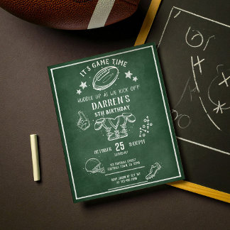 Modern Chalkboard Football Budget Birthday Invite