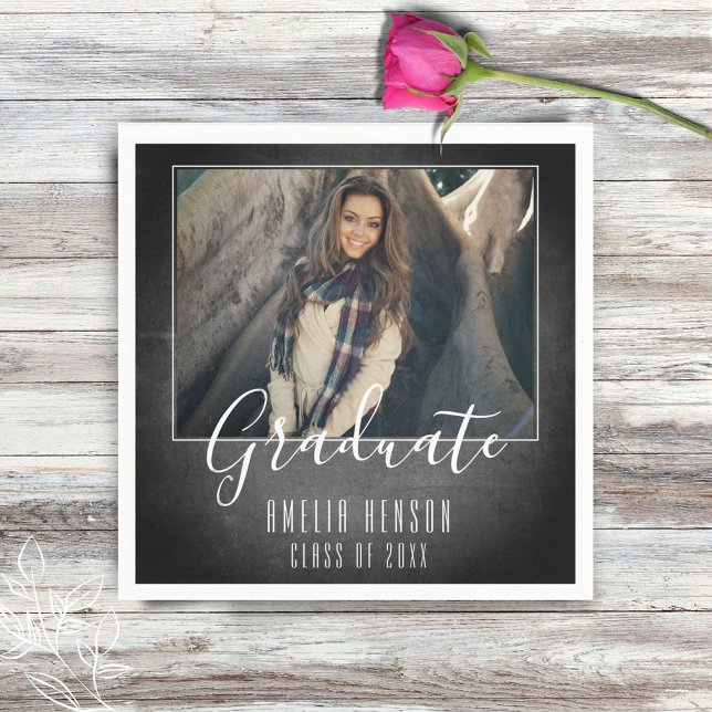 Modern Chalkboard Graduate Photo Graduation Party Napkin (Creator Uploaded)