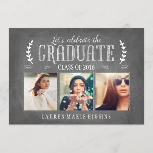 Modern Chalkboard Graduation Party Photo Collage Invitation