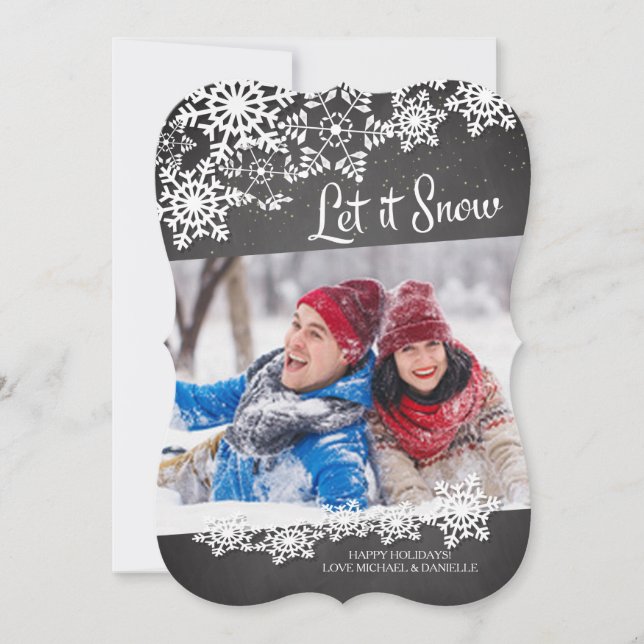 Modern Chalkboard Let It Snow Snowflakes Photo Holiday Card (Front)