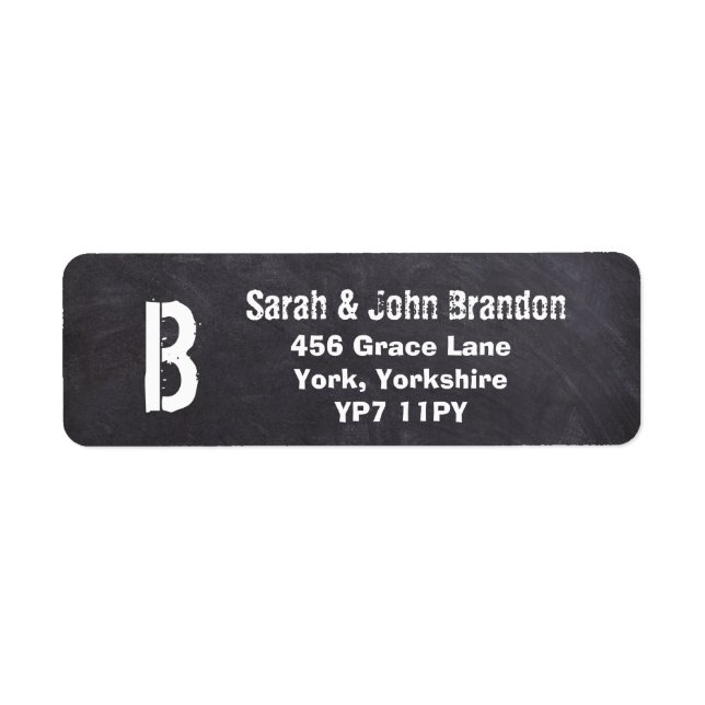 Modern Chalkboard Monogram Wedding Address Label (Front)