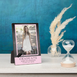Modern Chalkboard Pink Graduation Graduate Photo Plaque