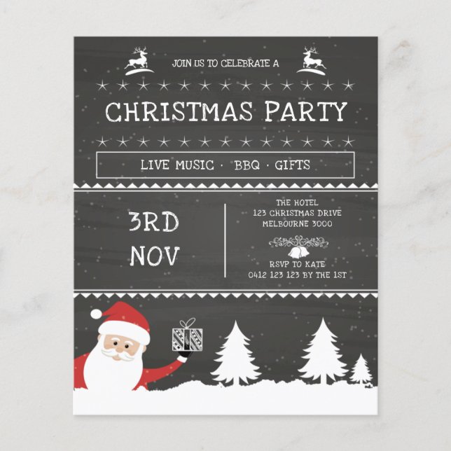 Modern Chalkboard Santa Christmas Party Invitation (Front)