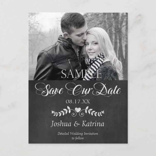 Modern Chalkboard Save the Date Wedding Postcard (Front)