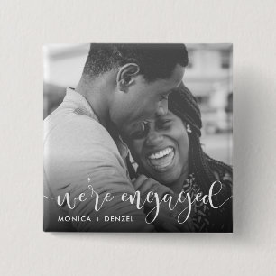 Modern Chalkboard & Script Engagement Party Photo 15 Cm Square Badge