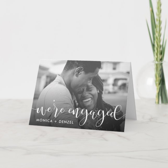 Modern Chalkboard & Script Engagement Party Photo Card (Front)