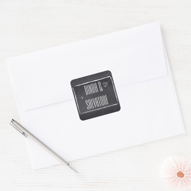 Modern Chalkboard Simple Script  Square Sticker (Envelope)