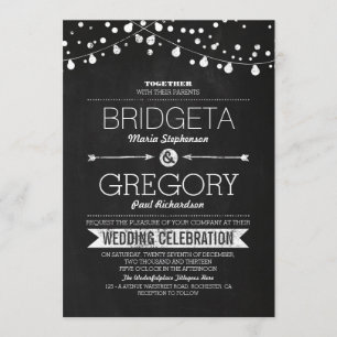 Modern Chalkboard String Lights Wedding Invitation