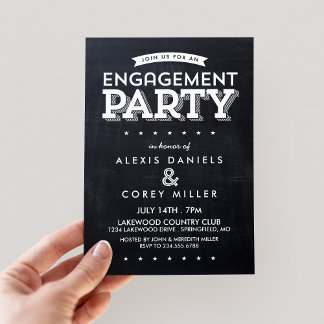 Modern Chalkboard Typography Engagement Party Invitation