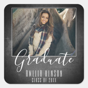 Modern Chalkboard Typography Graduation Photo Square Sticker