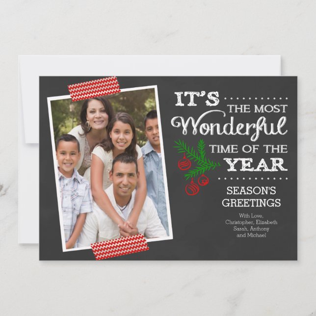 Modern Chalkboard Typography Holiday Photo Card (Front)