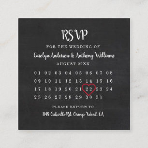Modern Chalkboard Wedding Calendar RSVP Enclosure Card