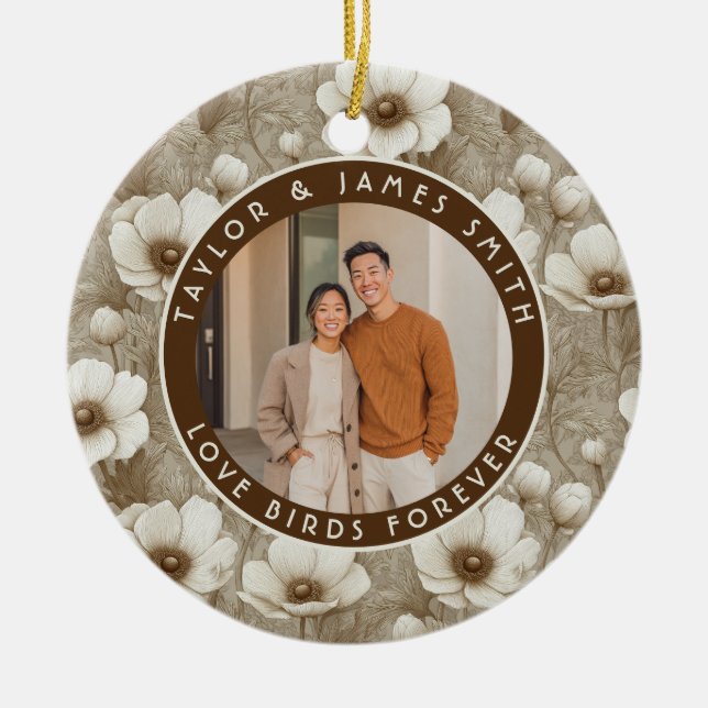 Modern Champagne Anemones Charm Beach Wedding Ceramic Tree Decoration (Front)