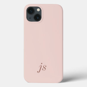 Modern Champagne Blush Pink White Monogram Name iPhone 13 Case