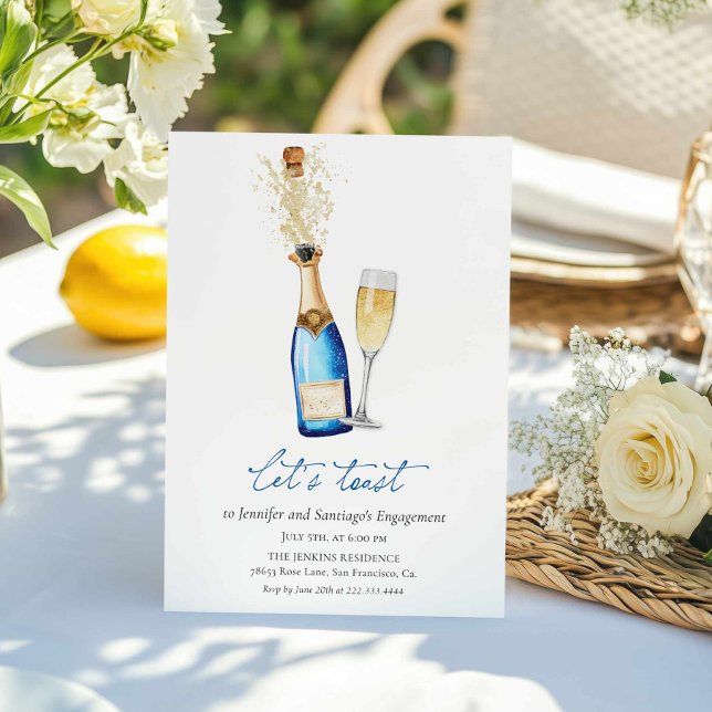 Modern Champagne Engagement Party Invitation (Modern Let's Toast Engagement Party Invitation)