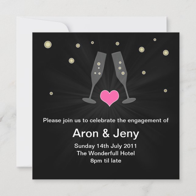 Modern Champagne glasses engagement invitation (Front)