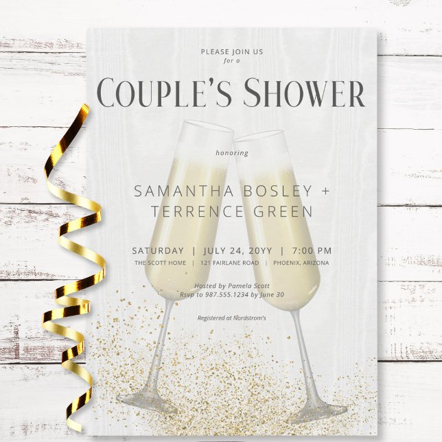 Modern Champagne Glasses & Glitter Couple's Shower Invitation (Modern Champagne Glasses & Glitter Couple's Shower Invitation)