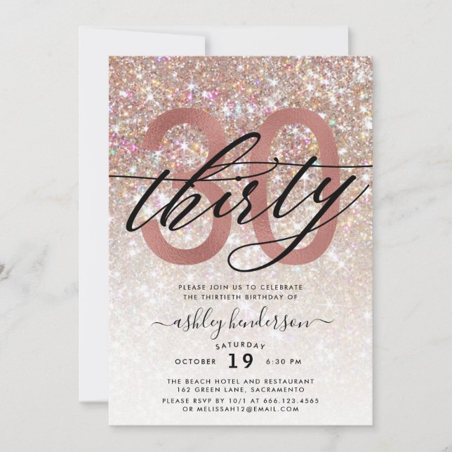 Modern Champagne Glitter 30th Birthday Invitation (Front)