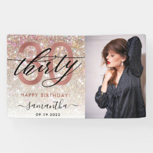 Modern Champagne Glitter 30th Birthday Photo Banner