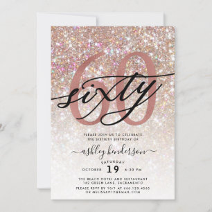 Modern Champagne Glitter 60th Birthday Invitation