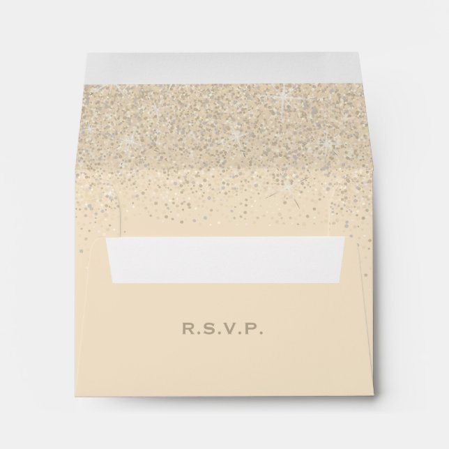Modern Champagne Glitter Wedding, Response Envelopes (Back (Bottom))