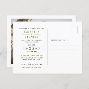 Modern Champagne Gold Photo Wedding Invitation Postcard