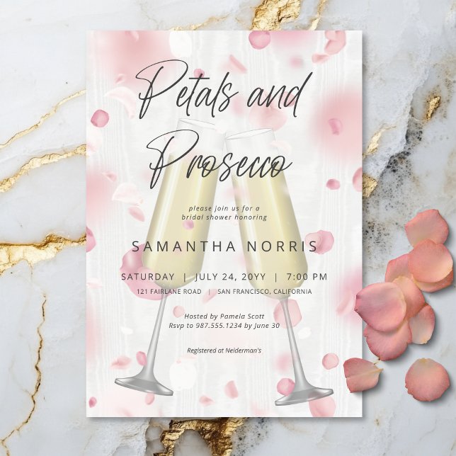 Modern Champagne Petals & Prosecco Bridal Shower Invitation (Modern Champagne Petals & Prosecco Bridal Shower Invitation)