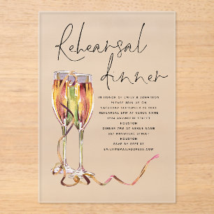 Modern Champagne Script Wedding Rehearsal Dinner Acrylic Invitations