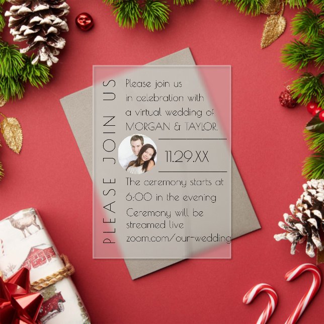 Modern Champagne Tonal Virtual Wedding, photo Acrylic Invitations (Insitu (Holiday))