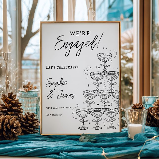 Modern Champagne Tower Engagement Welcome Poster (Modern Champagne Tower Engagement Welcome Poster)